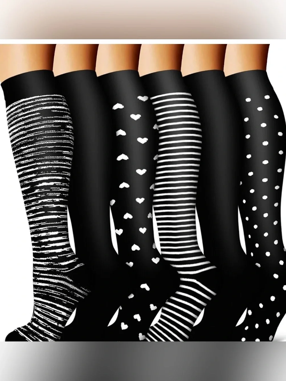 Blueenjoy Women’s Black Patterned Copper Compression Socks 3 Pack In L/XL